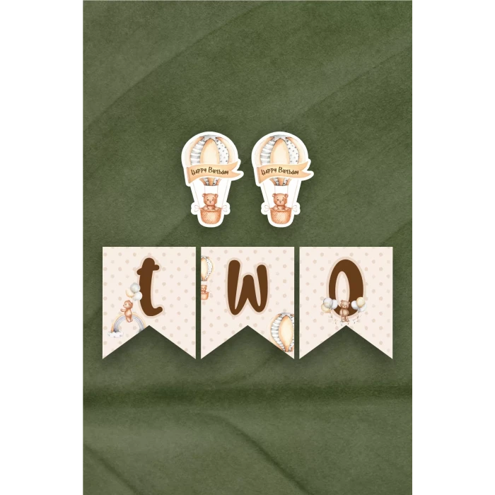 Ayıcık Temalı TWO 2 Banner (Kalın Kağıt) Doğum Günü
