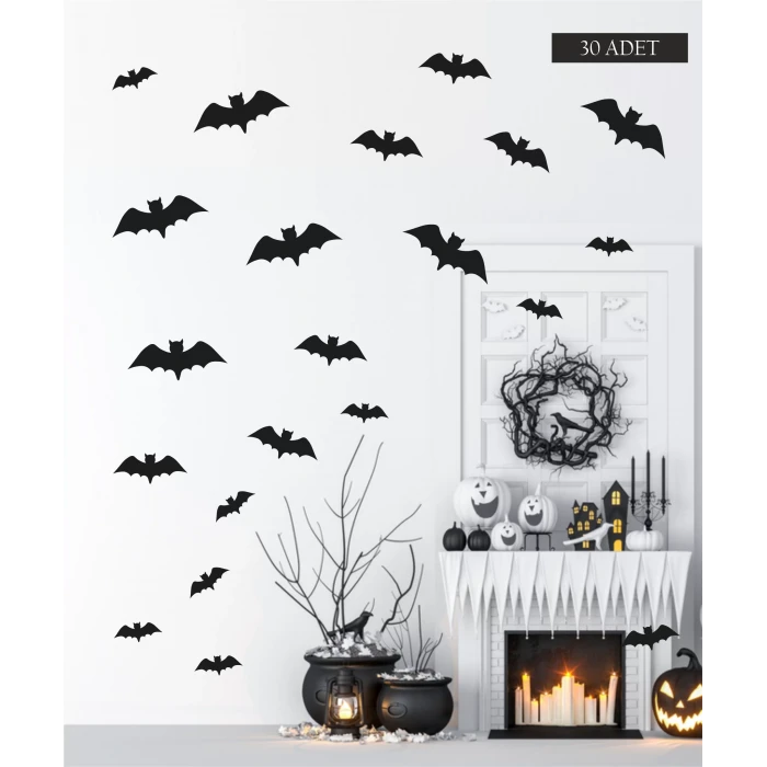 Cadılar Bayramı Halloween Yarasa İnce Karton Duvar Süsü Seti 30 lu
