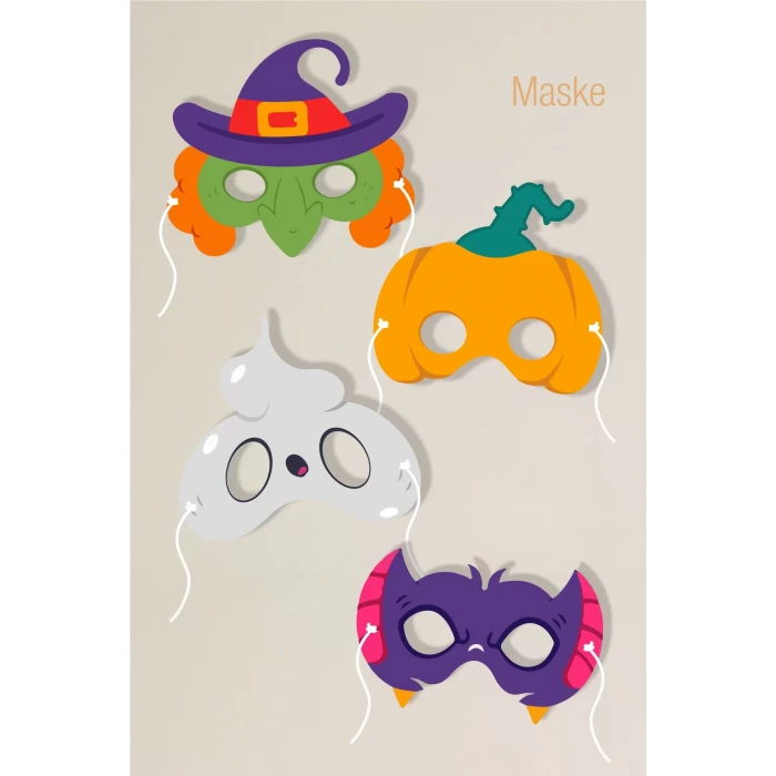 Halloween Temalı  MASKE 4lü * (kalın kağıt)