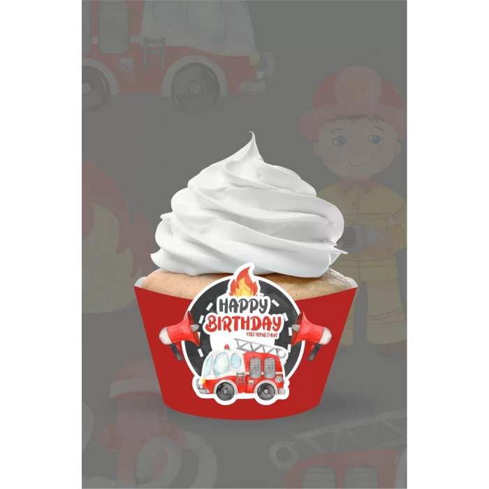 İtfaiye Temalı Cupcake Sargısı 8li