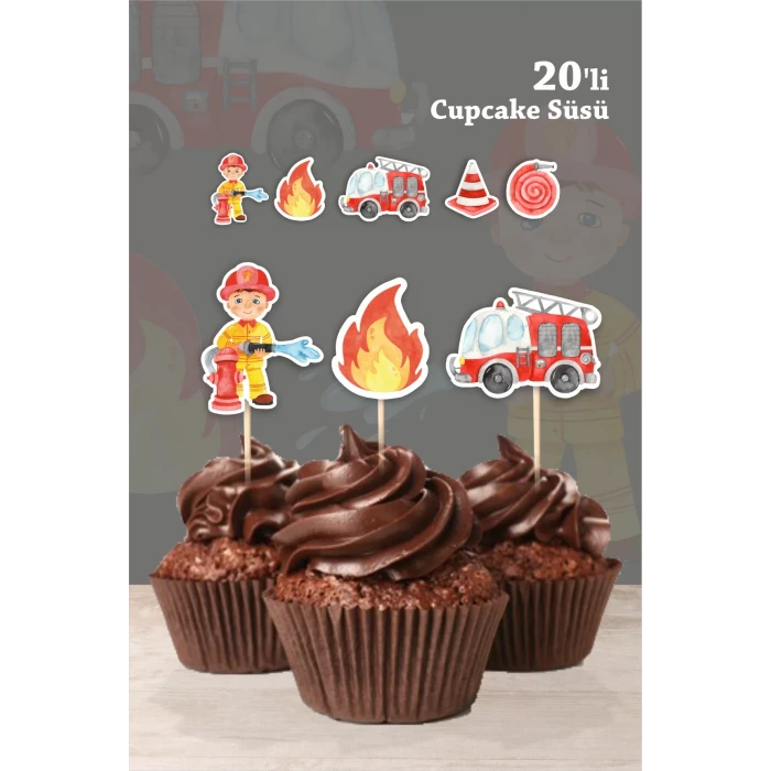 İtfaiye Temalı Cupcake Süsü 20li