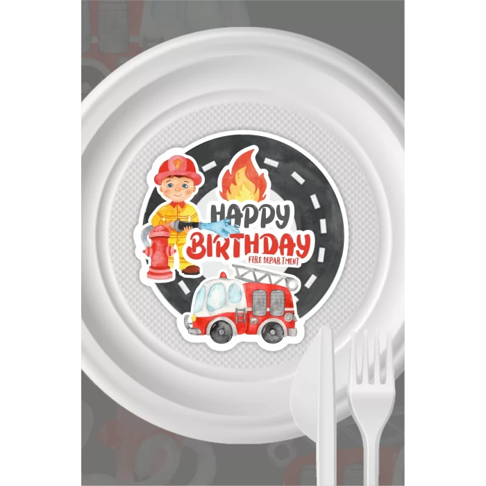 İtfaiye Temalı Tabak Sticker (Etiket) 15li * Yapışkanlı Kağıt