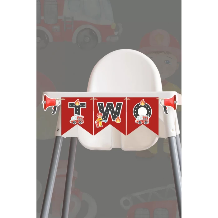 İtfaiye Temalı TWO 2 Banner (Kalın Kağıt) Doğum Günü