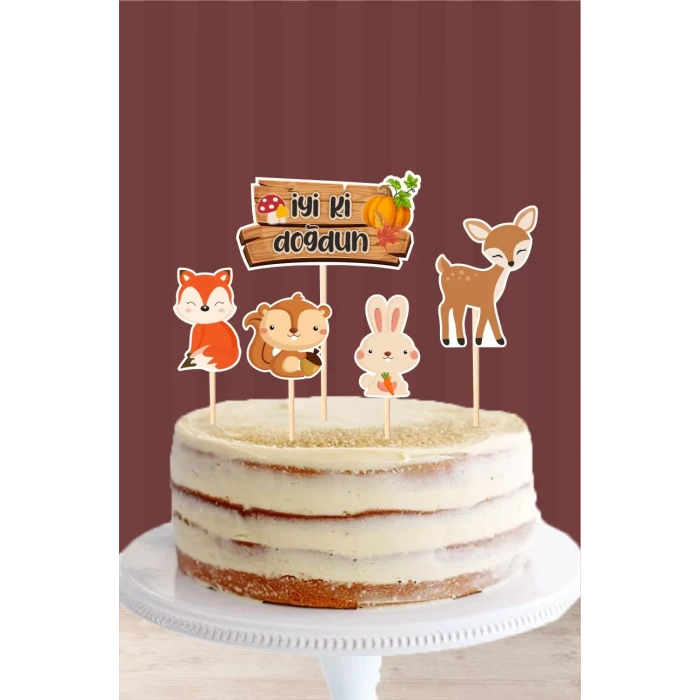 Orman Hayvanları Konsepti *Kürdanlı Pasta Süsü *Kalın Kağıt