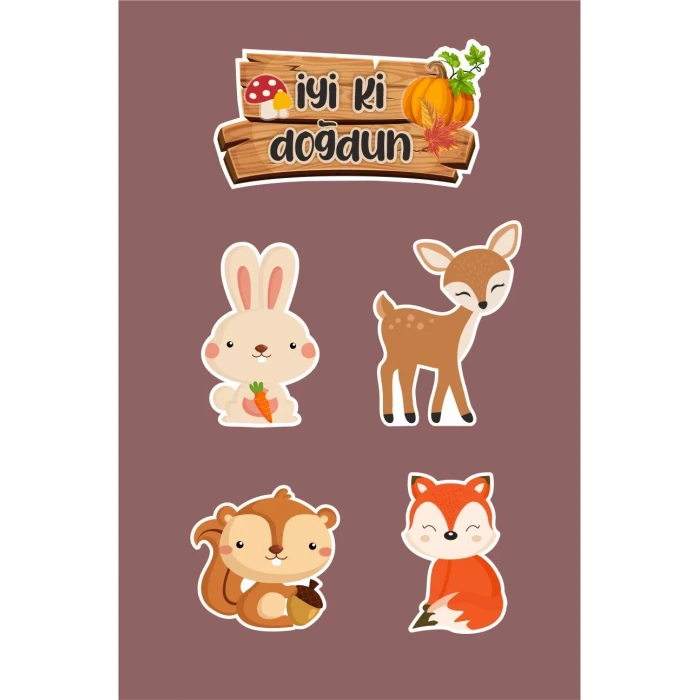 Orman Hayvanları Konsepti *Kürdanlı Pasta Süsü *Kalın Kağıt