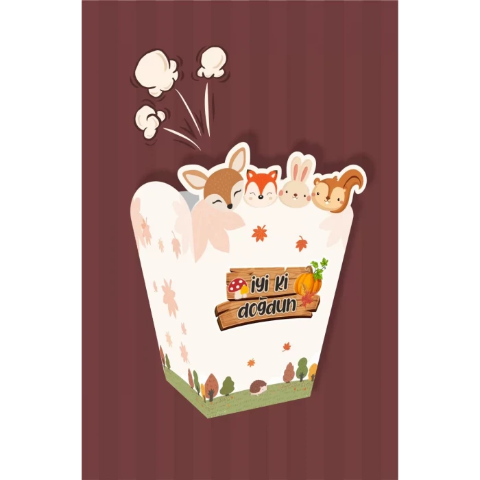 Orman Hayvanları Konseptli *Popcorn (mısır) Kutusu *8li Paket