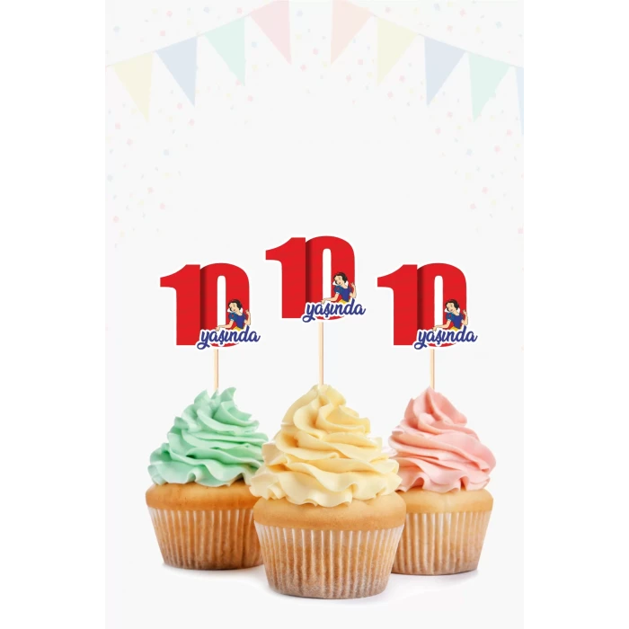 Pamuk Prenses Temalı * 10 (on) Yaşında Cupcake Süsü 10lu