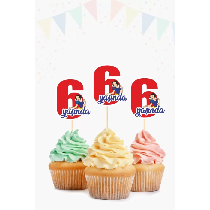 Pamuk Prenses Temalı * 6 (altı) Yaşında Cupcake Süsü 10lu