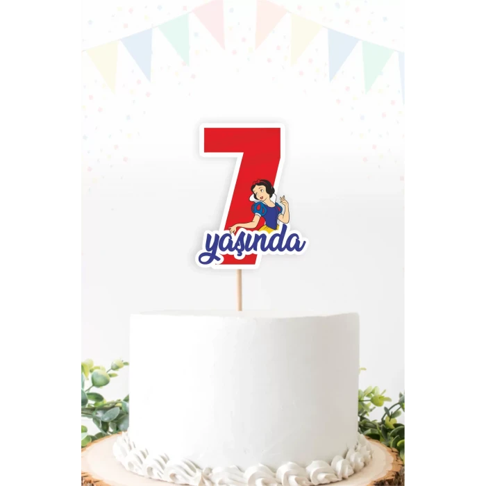 Pamuk Prenses Temalı 7 (yedi) Yaşında Pasta Süsü *Kalın Kağıt