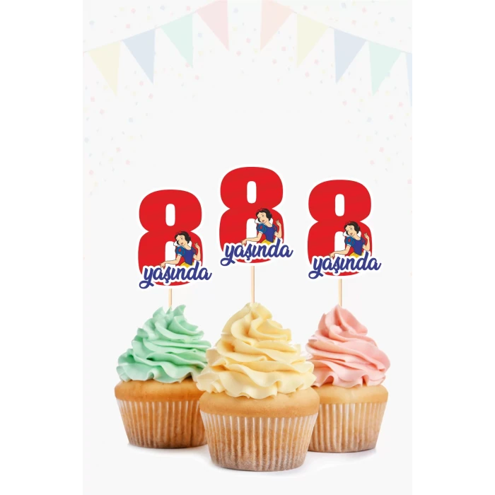 Pamuk Prenses Temalı * 8 (sekiz) Yaşında Cupcake Süsü 10lu