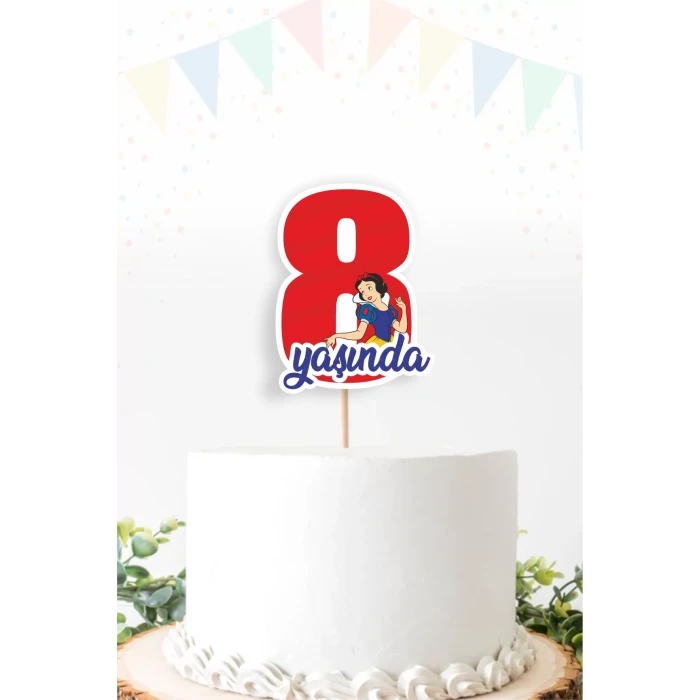 Pamuk Prenses Temalı 8 (sekiz) Yaşında Pasta Süsü *Kalın Kağıt