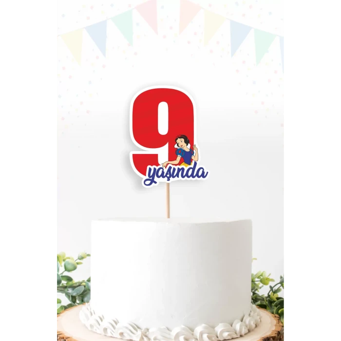 Pamuk Prenses Temalı 9 (dokuz) Yaşında Pasta Süsü *Kalın Kağıt
