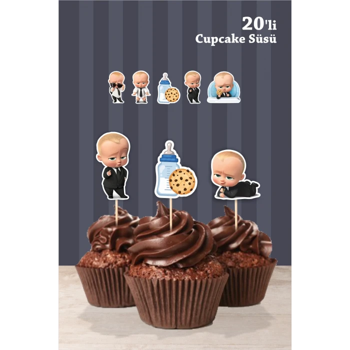Patron Bebek Boss Baby Teması Cupcake Süsü 20li