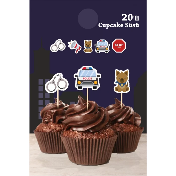 Polis Temalı Cupcake Süsü 20li