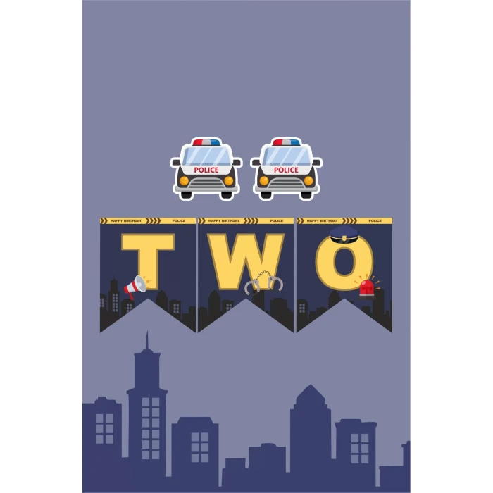 Polis Temalı TWO 2 Banner (Kalın Kağıt) Doğum Günü