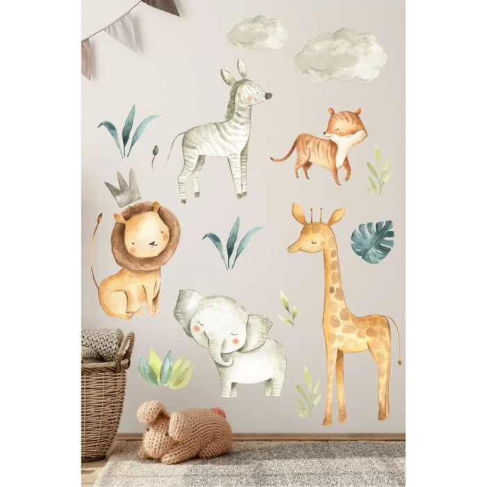 Safari Hayvanları Duvar Sticker 70x100 cm
