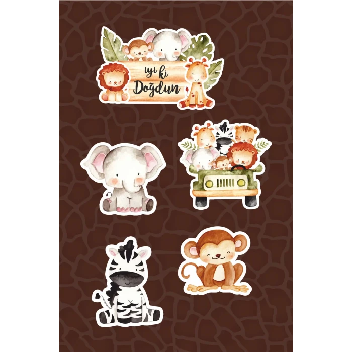 Safari Hayvanları Pastel *Kürdanlı PASTA SÜSÜ *Kalın Kağıt