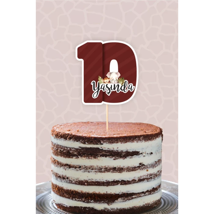 Safari Pastel 10 Yaşında (on) Pasta Süsü *Kalın Kağıt