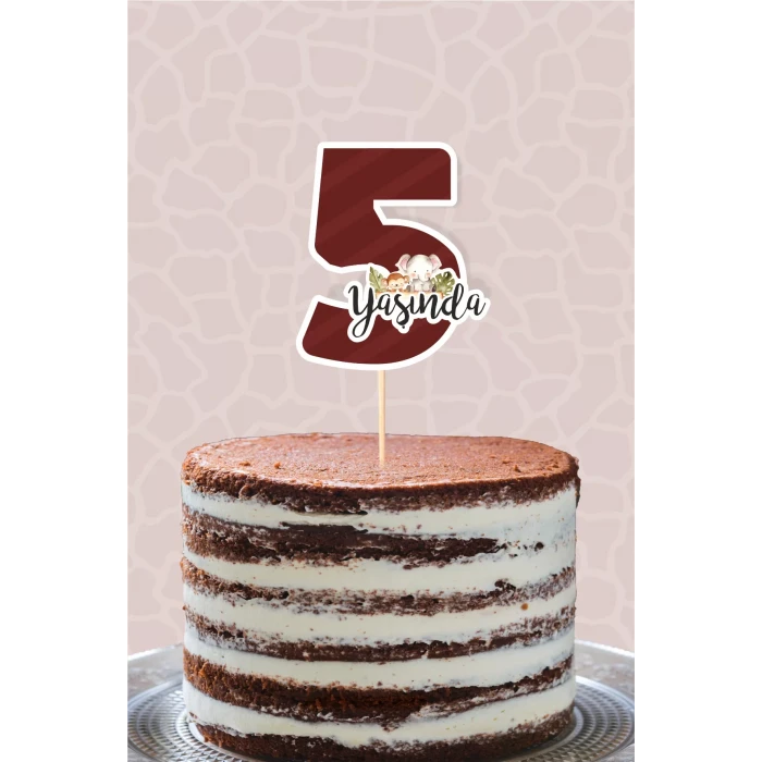 Safari Pastel 5 Yaşında (beş) Pasta Süsü *Kalın Kağıt