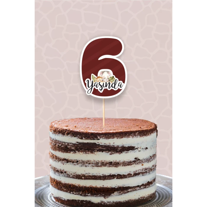 Safari Pastel 6 Yaşında (altı) Pasta Süsü *Kalın Kağıt