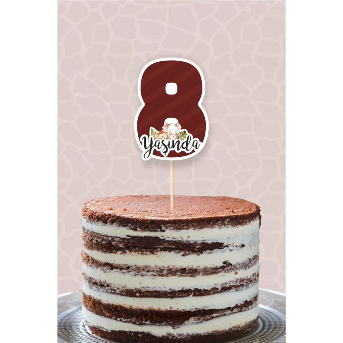 Safari Pastel 8 Yaşında (sekiz) Pasta Süsü *Kalın Kağıt