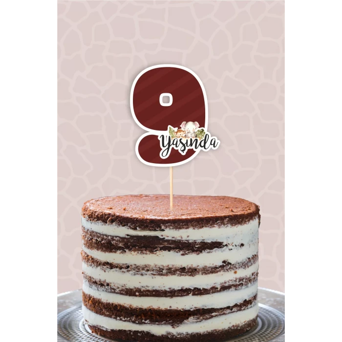 Safari Pastel 9 Yaşında (dokuz) Pasta Süsü *Kalın Kağıt