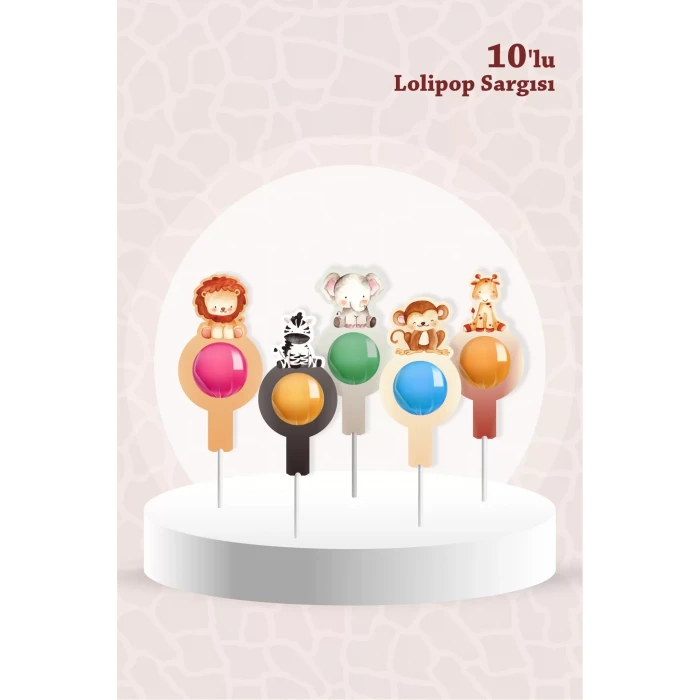Safari Pastel Temalı Lolipop Sargısı 10lu