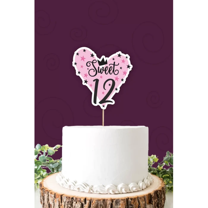 Sweet 12 pembe-siyah Pasta Süsü *Kalın Kağıt