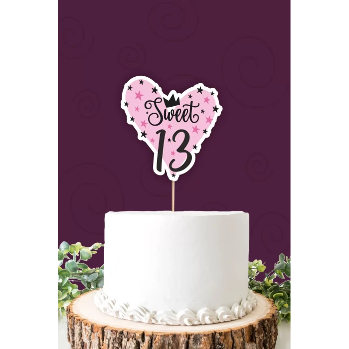 Sweet 13 pembe-siyah Pasta Süsü *Kalın Kağıt