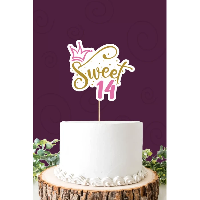 Sweet 14 pembe-gold Pasta Süsü *Kalın Kağıt