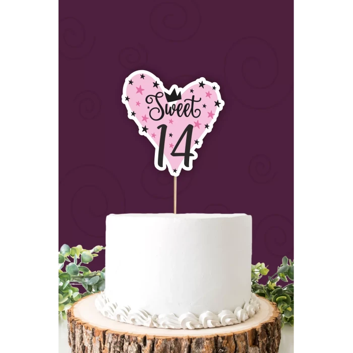 Sweet 14 pembe-siyah Pasta Süsü *Kalın Kağıt