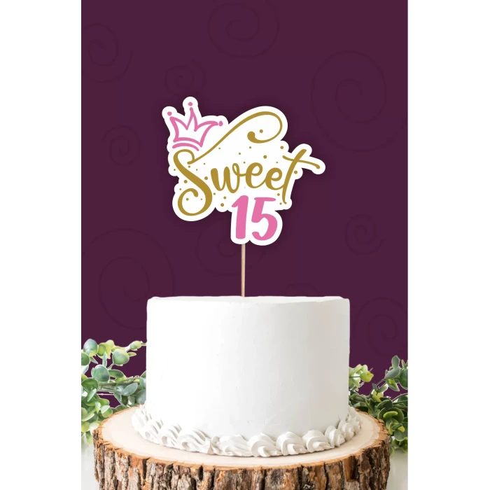 Sweet 15 pembe-gold Pasta Süsü *Kalın Kağıt