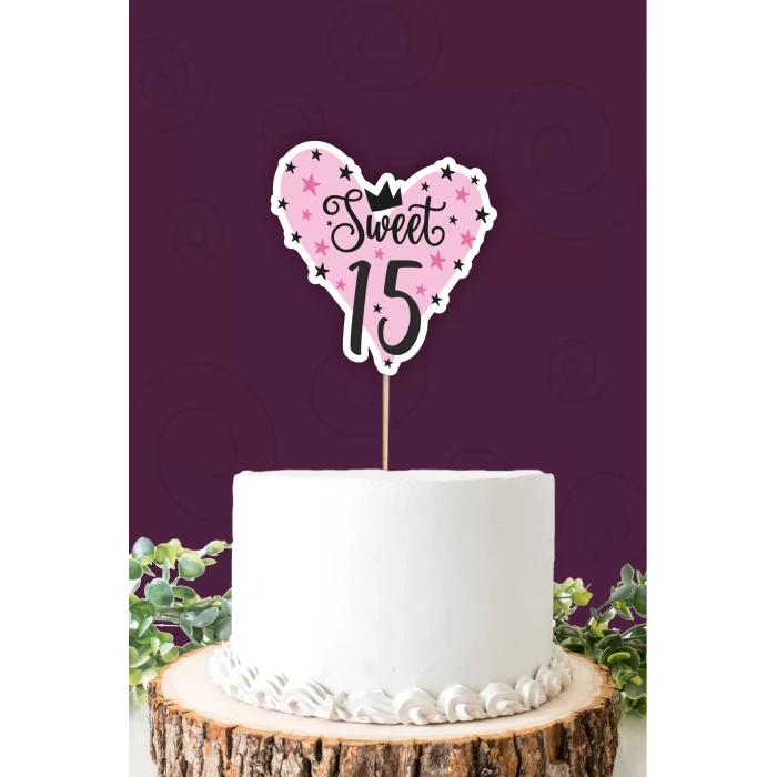Sweet 15 pembe-siyah Pasta Süsü *Kalın Kağıt
