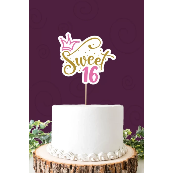 Sweet 16 pembe-gold Pasta Süsü *Kalın Kağıt