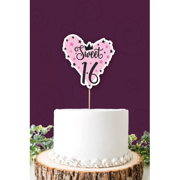 Sweet 16 pembe-siyah Pasta Süsü *Kalın Kağıt
