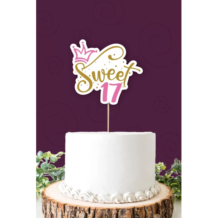 Sweet 17 pembe-gold Pasta Süsü *Kalın Kağıt