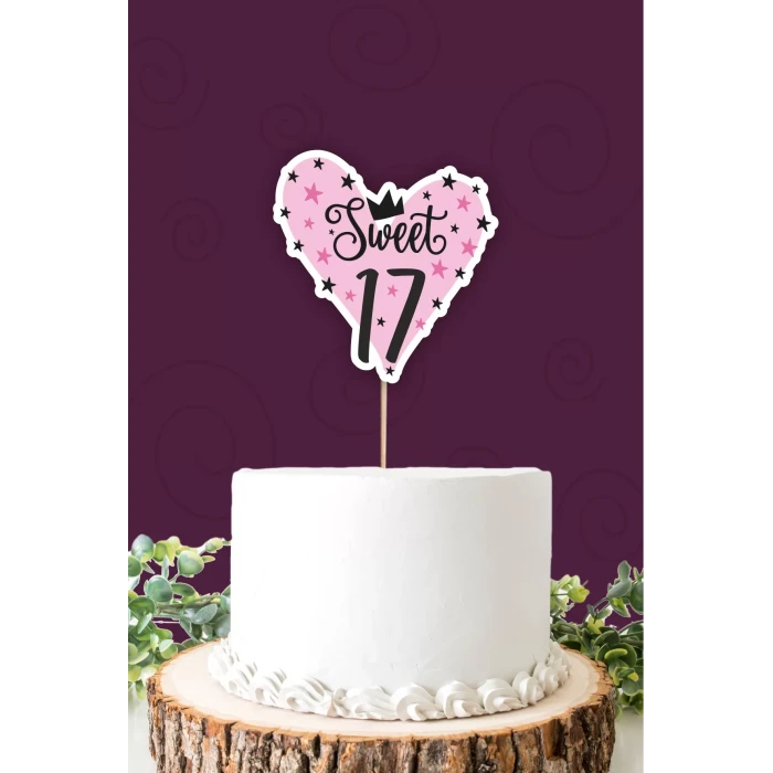 Sweet 17 pembe-siyah Pasta Süsü *Kalın Kağıt