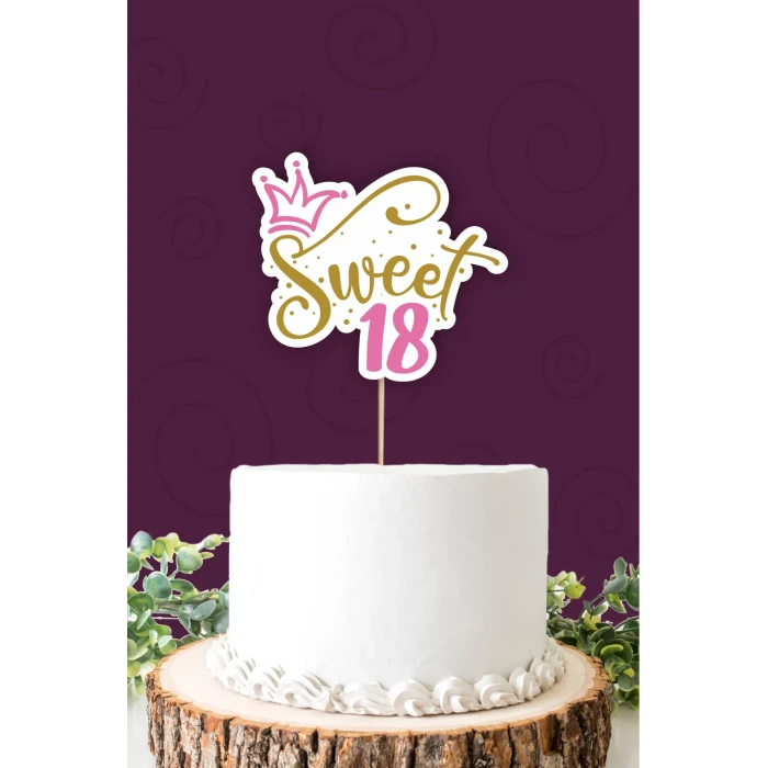 Sweet 18 pembe-gold Pasta Süsü *Kalın Kağıt