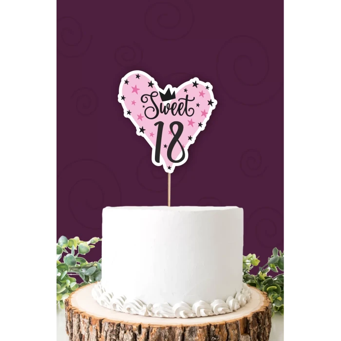 Sweet 18 pembe-siyah Pasta Süsü *Kalın Kağıt
