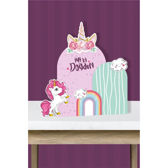 Unicorn Parçalı Ayaklı Pano 3Boyutlu (Masa Üstü) * Kalın Kağıt