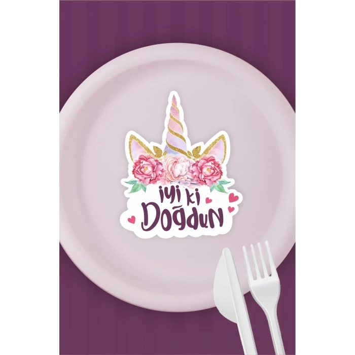 Unicorn Temalı Tabak Sticker (Etiket) 15li * Yapışkanlı Kağıt