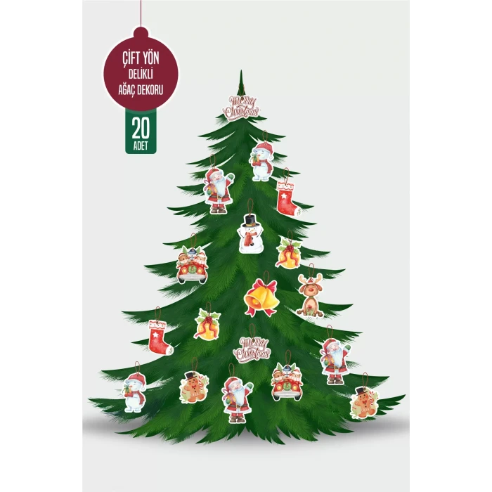 Yılbaşı Christmas Ağaç Dekoru 20li Çift Yön *Kalın Kağıt