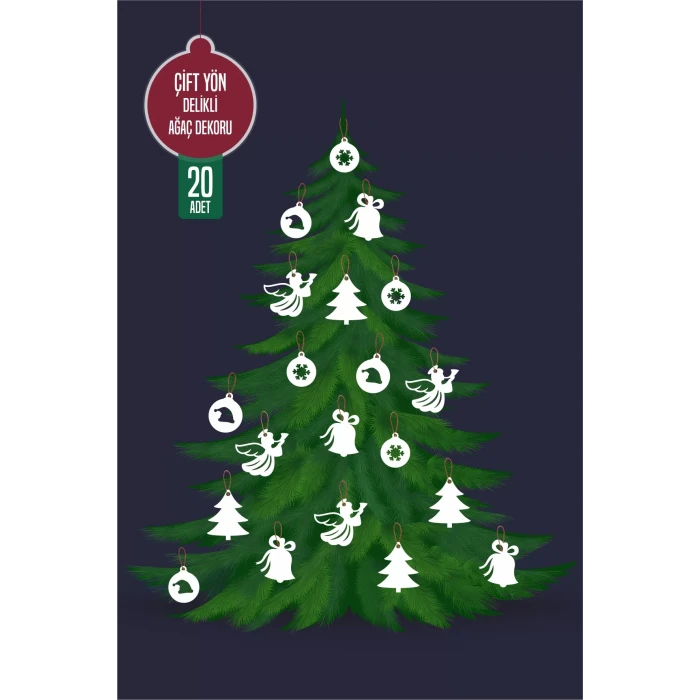 Yılbaşı Christmas Ağaç Dekoru Beyaz 20li Çift Yön *Kalın Kağıt