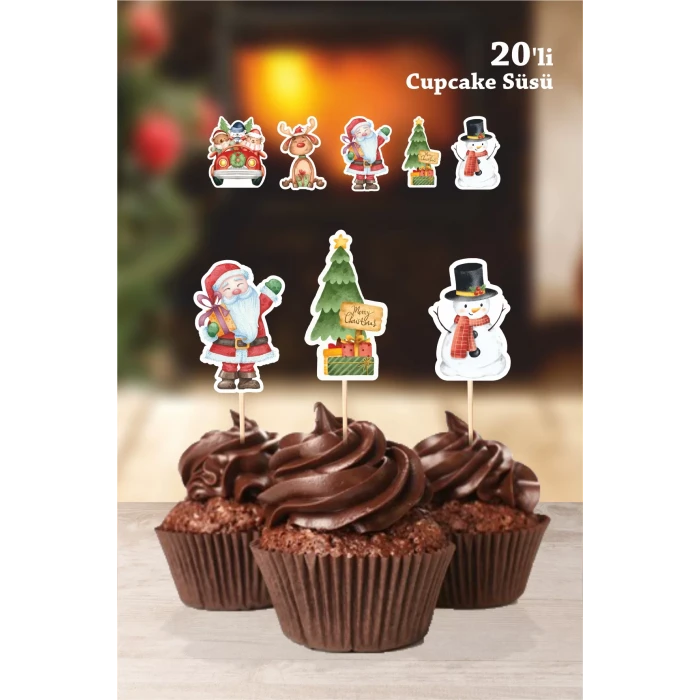 Yılbaşı Christmas Cupcake Süsü 20li