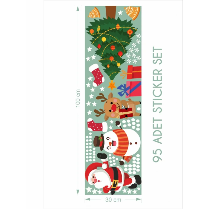 Yılbaşı Temalı Cam Duvar Mobilya Sticker 35x100 cm