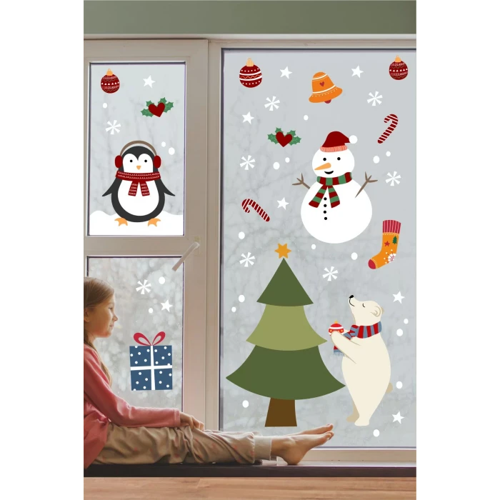 Yılbaşı Temalı Cam Duvar Mobilya Sticker 35x100 cm