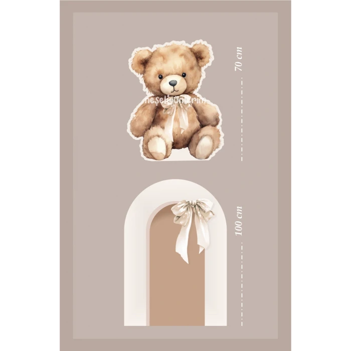 2li Ayaklı Pano Seti Krem Fiyonk, Oturan Ayıcık Temalı / 100 cm - 60 cm