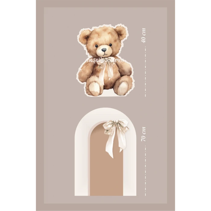 2li Ayaklı Pano Seti Krem Fiyonk, Oturan Ayıcık Temalı / 70 cm - 40 cm