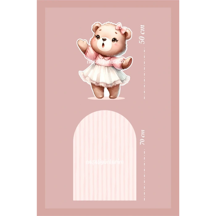 2li Ayaklı Pano Seti Pudra Çizgili, Beyaz Tütülü Ayakta Sevimli Ayıcık Temalı / 70 cm - 50 cm
