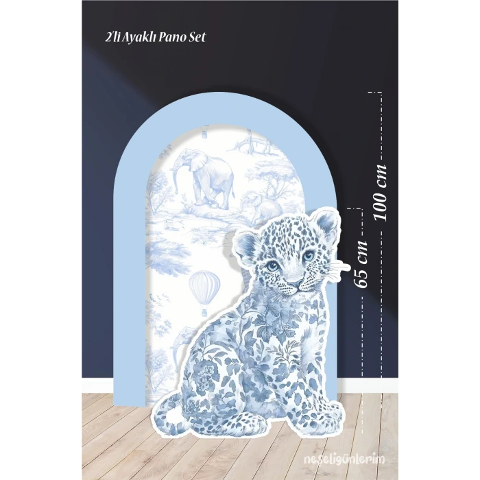 2li Ayaklı Pano Seti Safari Mavi, Leopar / 100 cm - 65 cm
